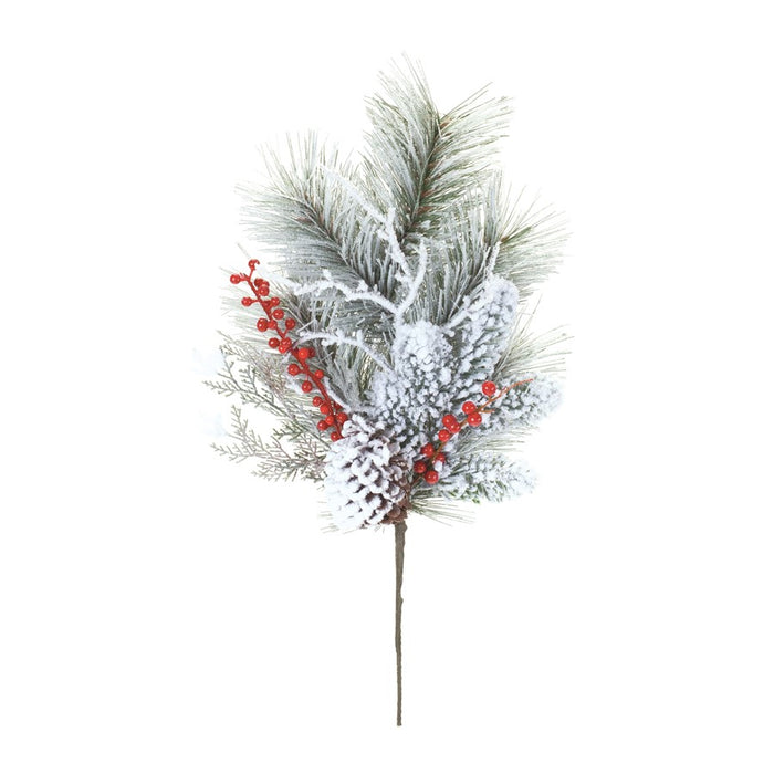 Melrose International Snowy Pine w/Berry Spray, Set of 2, Green/White