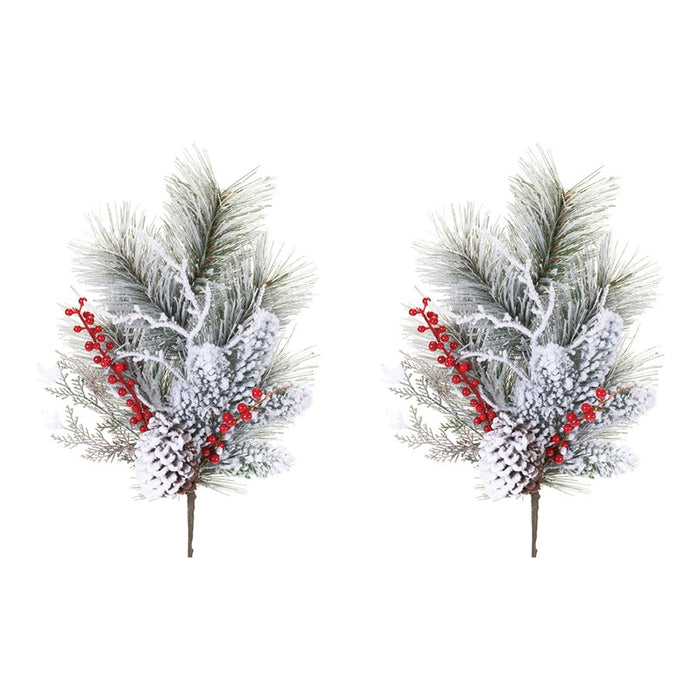 Melrose International Snowy Pine w/Berry Spray, Set of 2, Green/White