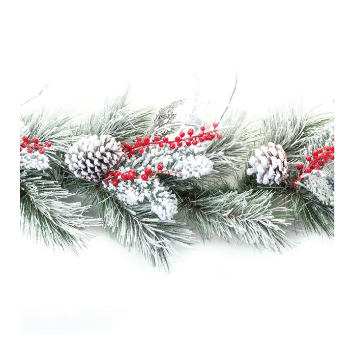 Melrose International Snowy Pine Berry Garland 6'L, Green/White