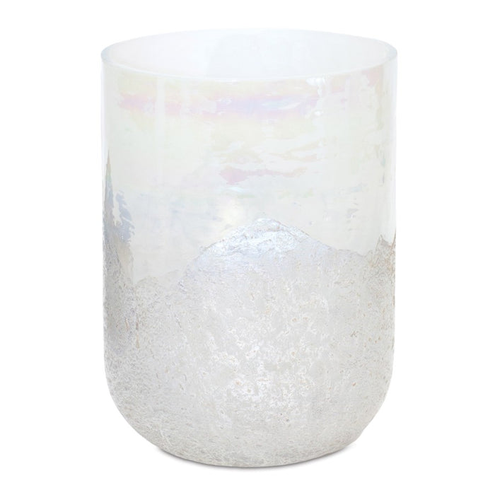 Melrose International Irridescent Glass Candle Holder 7"H, White/Silve - 86869DS