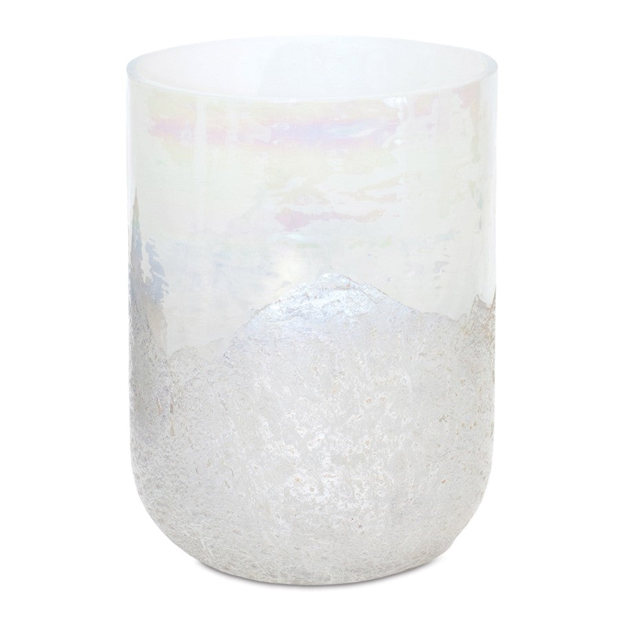 Melrose International Irridescent Glass Candle Holder 7"H, White/Silve - 86869DS