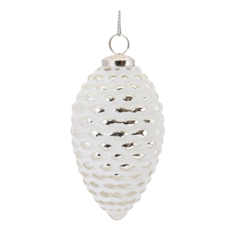 Melrose Frosted Glass Pinecone Ornament, Set of 4, White/Silver - 86871DS
