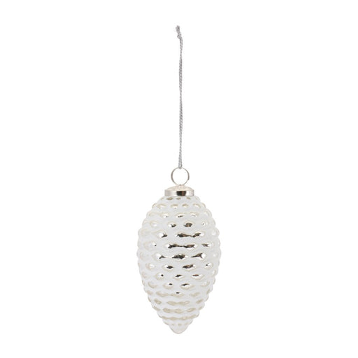 Melrose Frosted Glass Pinecone Ornament, Set of 4, White/Silver