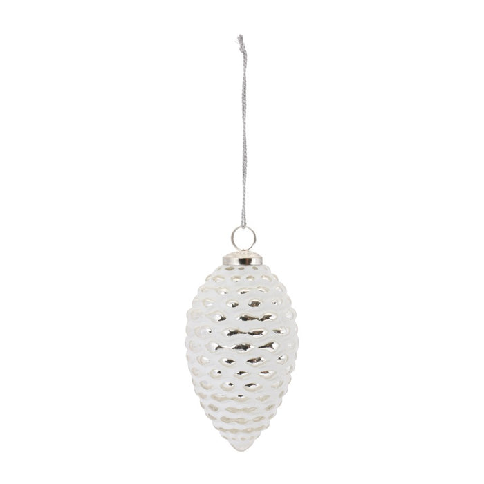 Melrose Frosted Glass Pinecone Ornament, Set of 4, White/Silver