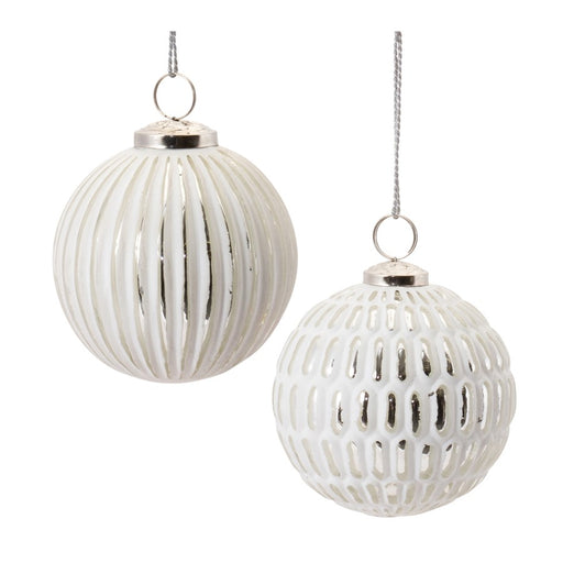 Melrose Frosted Glass Ball Ornament, Set of 6, White/Silver - 86872DS
