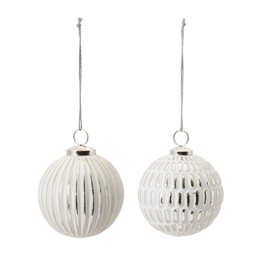 Melrose Frosted Glass Ball Ornament, Set of 6, White/Silver