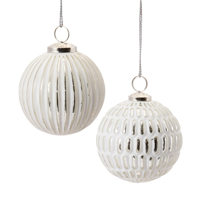 Melrose Frosted Glass Ball Ornament, Set of 6, White/Silver