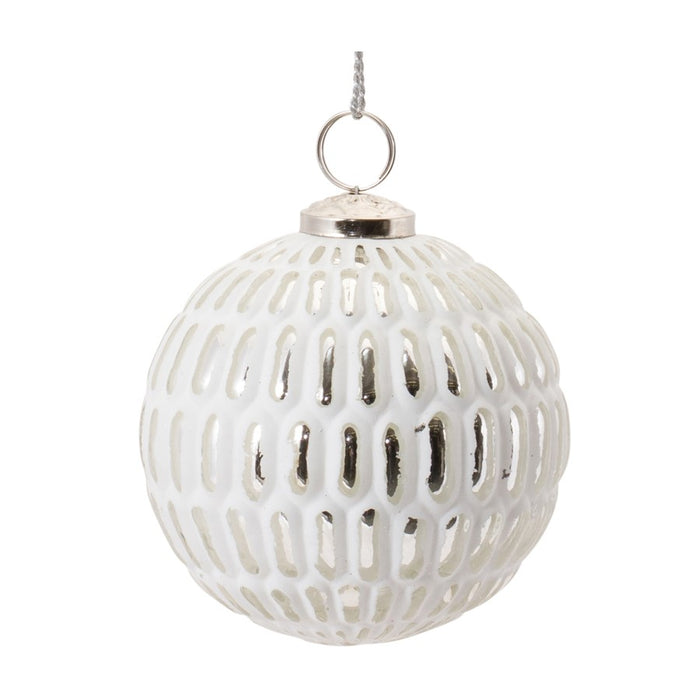 Melrose Frosted Glass Ball Ornament, Set of 6, White/Silver