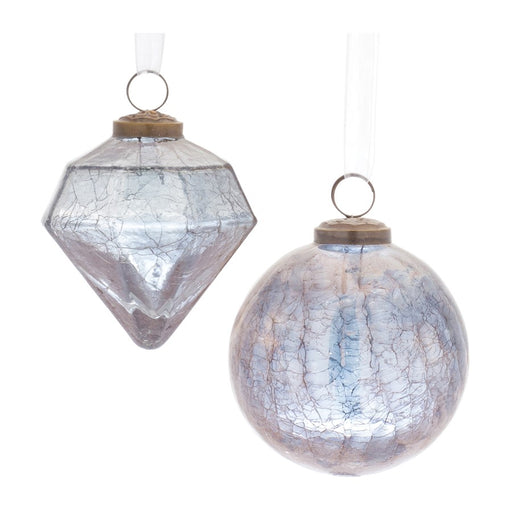 Melrose International Blue Crackle Glass Ornament, Set of 6 - 86876DS