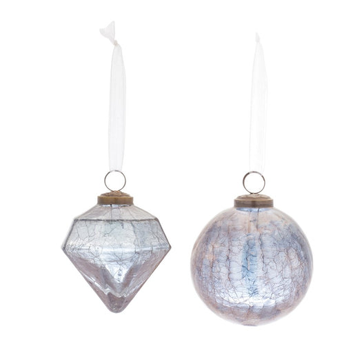 Melrose International Blue Crackle Glass Ornament, Set of 6