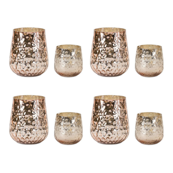 Melrose International Rose Gold Glass Candle Holder, Set of 8