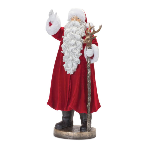 Melrose Flocked Santa Statue/Deer Staff 25.5"H, Red/White/Black - 86883DS