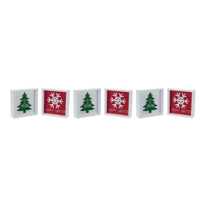 Melrose Int. Holiday Sentiment Sign, Set of 6, Green/Red/White