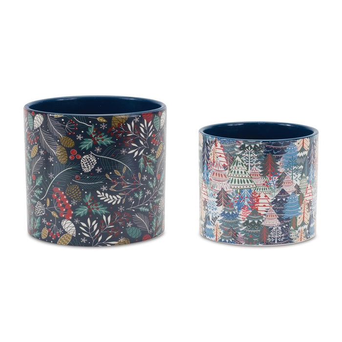 Melrose Berry/Pine Tree Holiday Planter, Set of 4, Blue/White - 86895DS