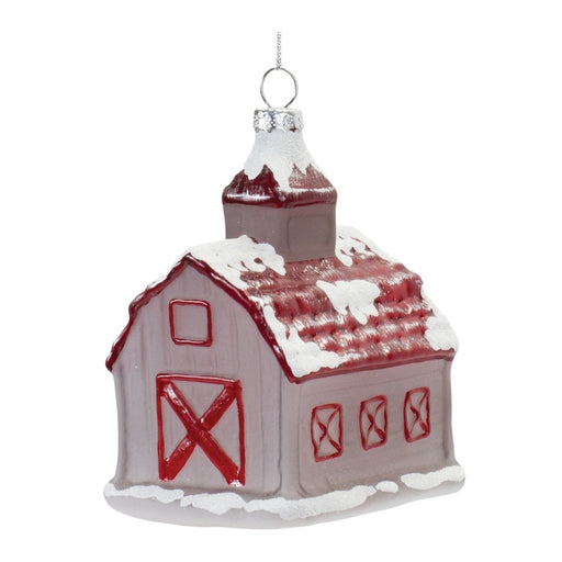 Melrose International Frosted Glass Barn Ornament, Set of 6, Red/White - 86902DS