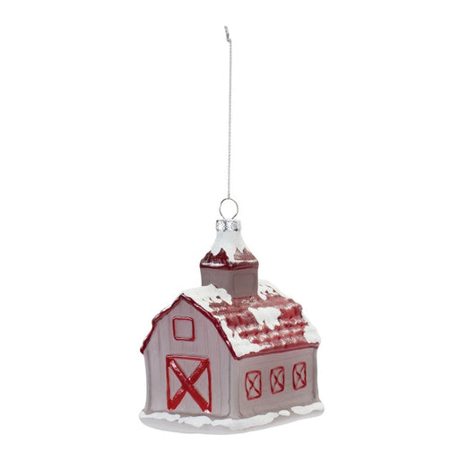 Melrose International Frosted Glass Barn Ornament, Set of 6, Red/White