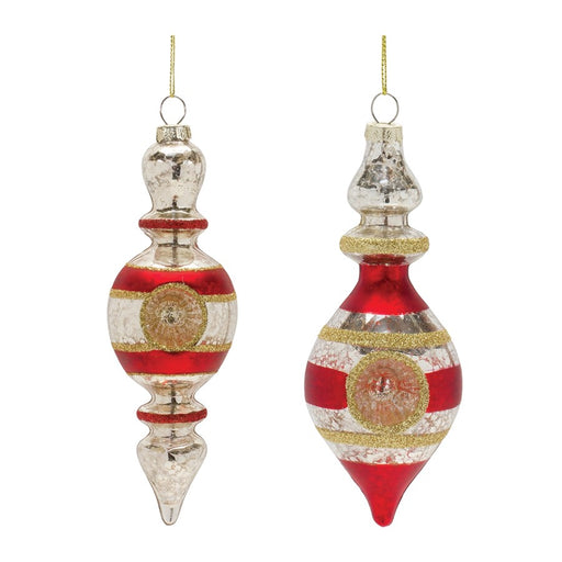 Melrose Reflector Finial Drop Ornament, Set of 12, Red/Gold/Silver - 86907DS