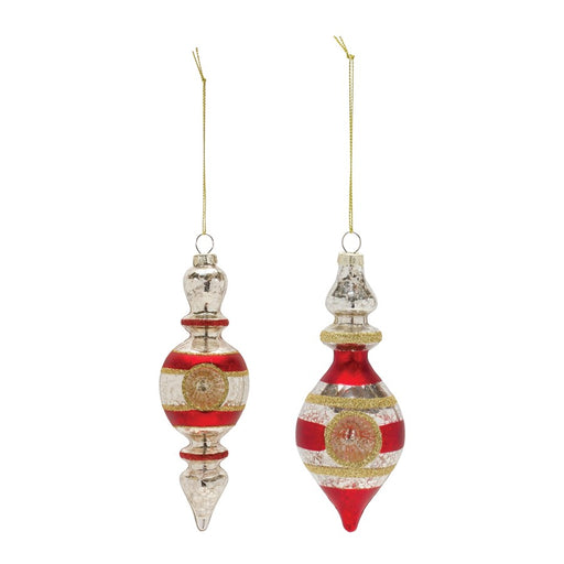 Melrose Reflector Finial Drop Ornament, Set of 12, Red/Gold/Silver