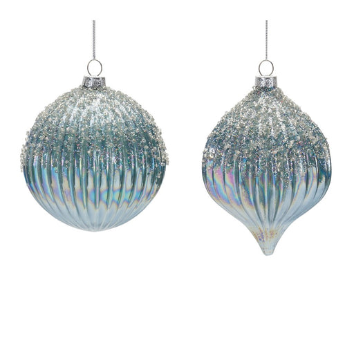 Melrose Beaded Irridescent Glass Ornament, Set of 6, Blue/White - 86911DS