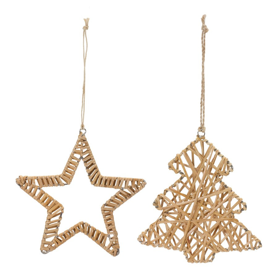 Melrose Int. Woven Rattan Star/Tree Ornament, Set of 12, Brown - 86914DS