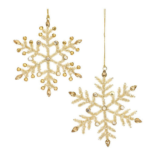 Melrose Int. Jeweled Metal Snowflake Ornament, Set of 12, Gold - 86916DS