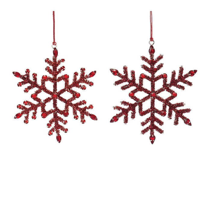 Melrose International Jeweled Metal Snowflake Ornament, Set of 12, Red - 86917DS