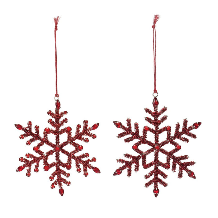 Melrose International Jeweled Metal Snowflake Ornament, Set of 12, Red