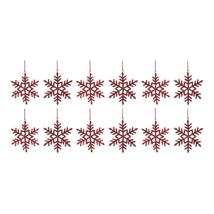 Melrose International Jeweled Metal Snowflake Ornament, Set of 12, Red