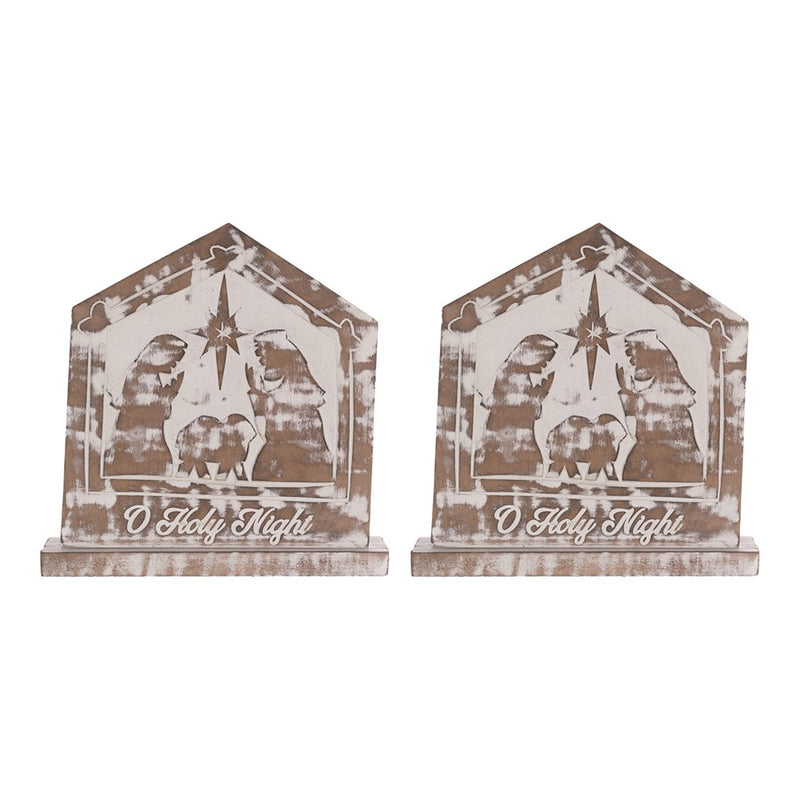 Melrose International White Washed Nativity Sign, Set of 2, Brown