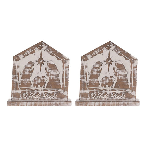 Melrose International White Washed Nativity Sign, Set of 2, Brown