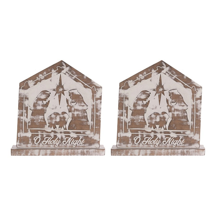 Melrose International White Washed Nativity Sign, Set of 2, Brown