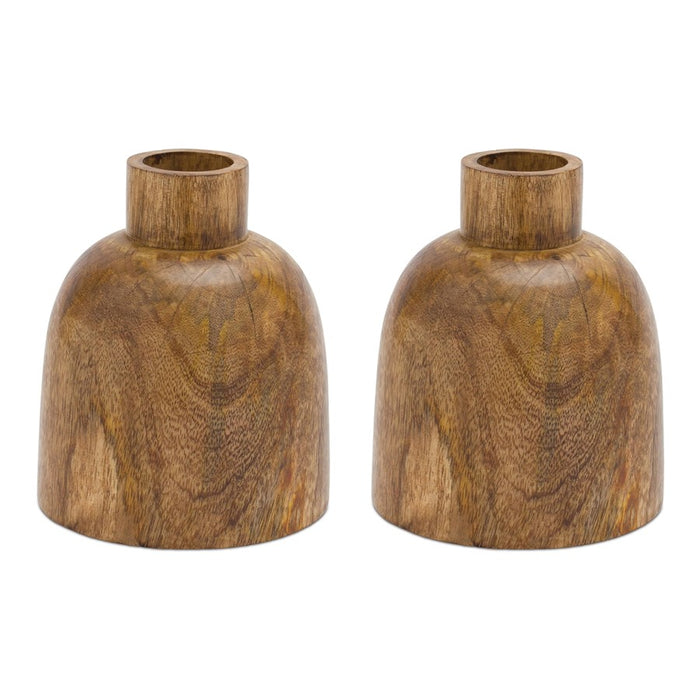 Melrose International Mango Wood Bottle Vase, Set of 2
