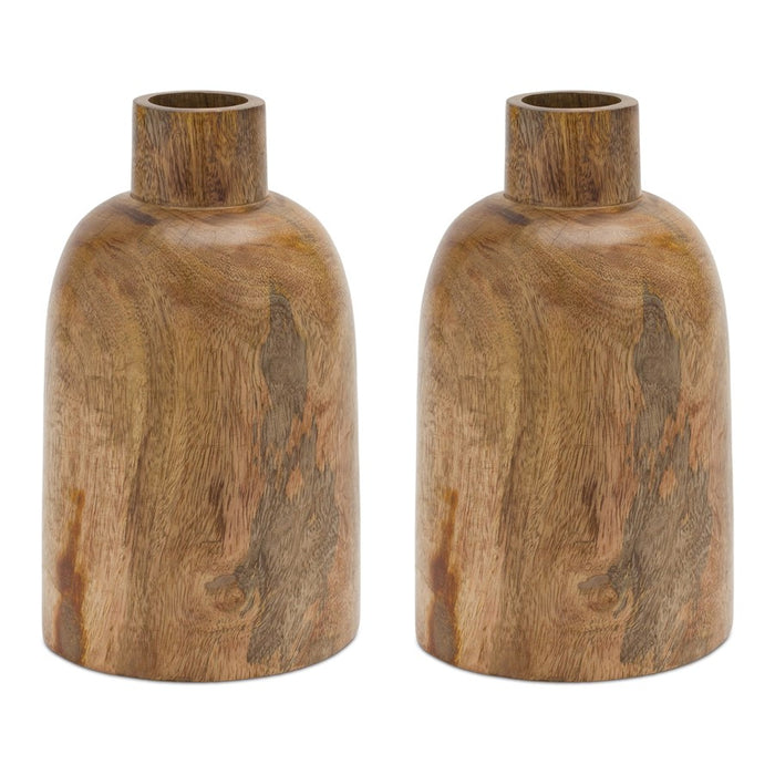 Melrose International Mango Wood Bottle Vase, Set of 2, Brown