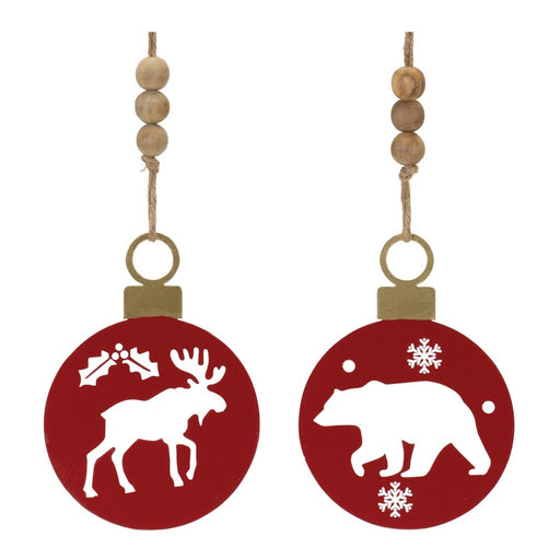 Melrose Metal Cut Out Bear/Moose Ornament, Set of 12, Red/Brown - 86926DS