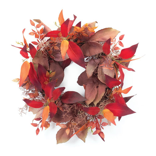 Melrose International Mixed Fall Foliage Wreath 19"D, Red/Brown - 86946DS