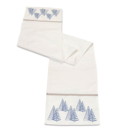 Melrose International Tree Pattern Table Runner 72"L, White/Blue - 86951DS