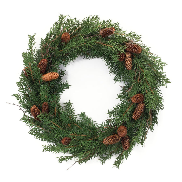 Melrose International Mixed Pine Cone Wreath 26"D, Green/Brown - 86999DS
