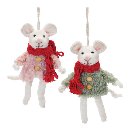 Melrose Int. Winter Mouse Ornament, Set of 6, Green/Pink/White - 87010DS
