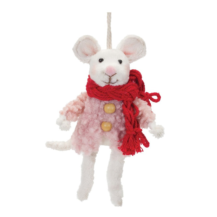 Melrose Int. Winter Mouse Ornament, Set of 6, Green/Pink/White