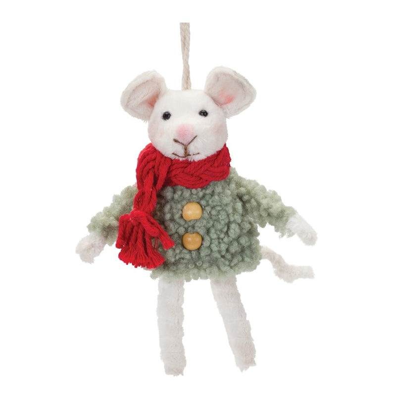 Melrose Int. Winter Mouse Ornament, Set of 6, Green/Pink/White