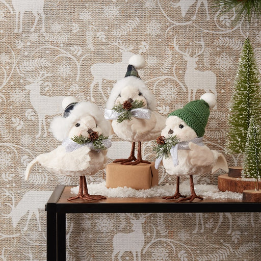 Melrose Winter Bird/Hat/Pine Accent, Set of 6, Green/White