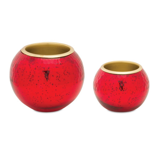 Melrose Round Mercury Glass Votive Holder/Metal Insert, Set of 2, Red - 87016DS