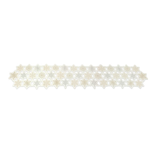Melrose Embroidered Snowflake Table Runner 68"L, White/Gold/Silver - 87019DS