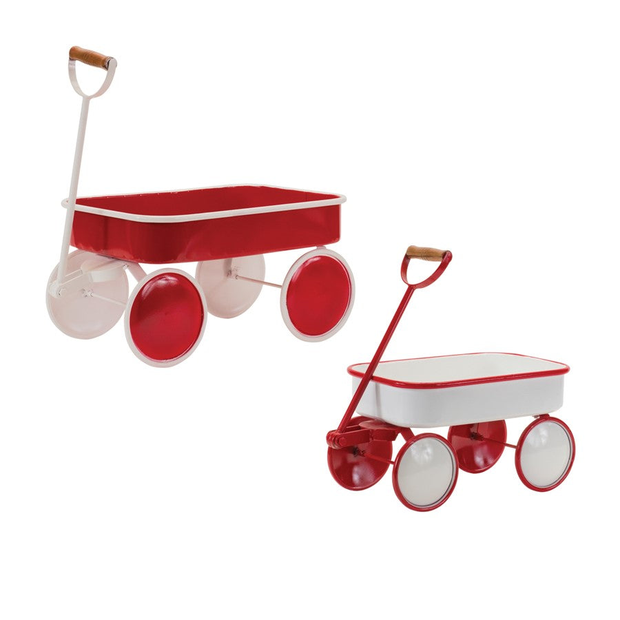 Melrose International Metal Wagon Decor, Set of 2, Red/White - 87027DS
