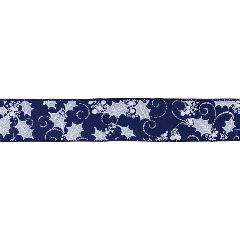 Melrose Wired Polyester Ribbon 2.5"x10 yds, Set of 2, Blue/White - 87035DS