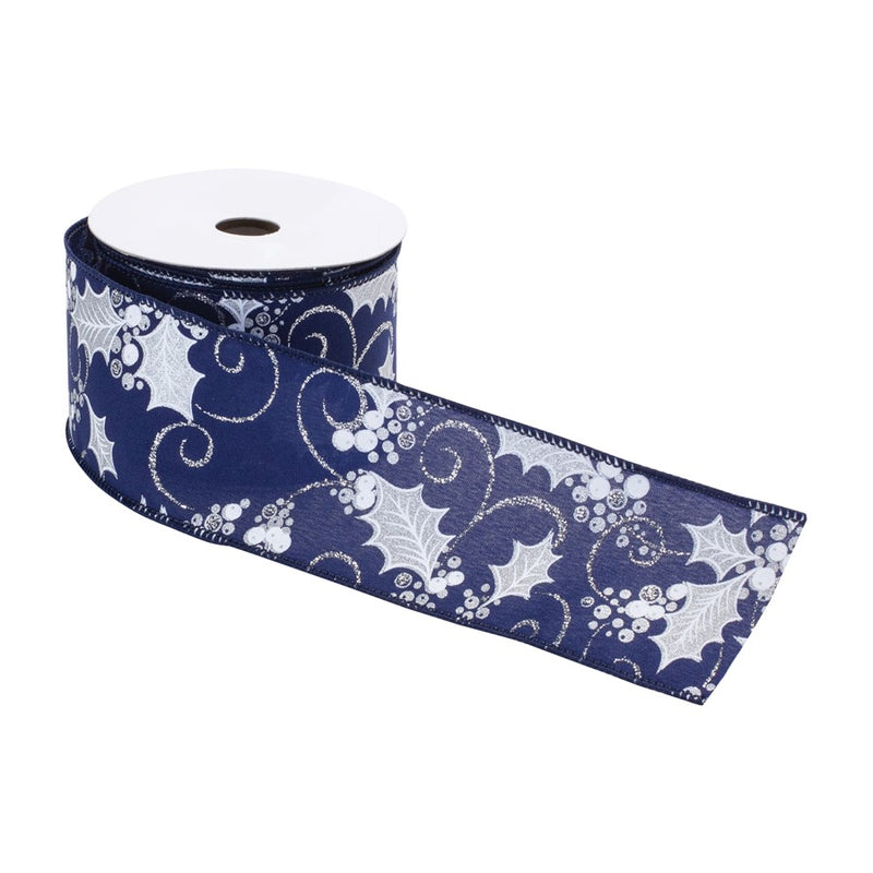 Melrose Wired Polyester Ribbon 2.5"x10 yds, Set of 2, Blue/White