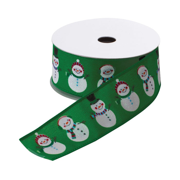 Melrose Whimsical Snowman Ribbon, Set of 61.5"x10 Yds, Green/White/Red