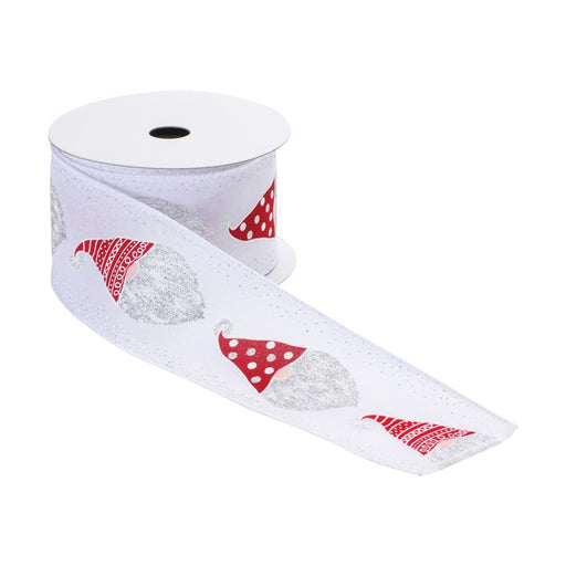 Melrose Wired Polyester Ribbon 2.5"x10 yds, Set of 2, White/Red