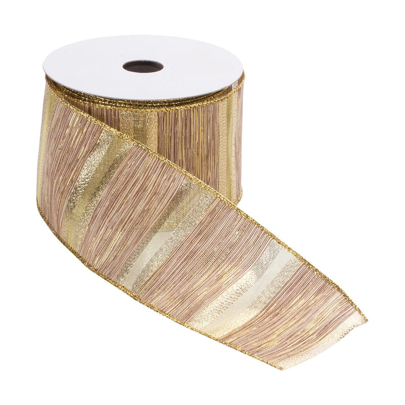 Melrose Wired Polyester Ribbon 2.5"x10 yds, Set of 3, Beige