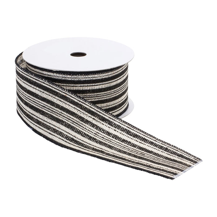 Melrose Wired Polyester Ribbon 2.5"x10 yds, Set of 2, Black/White